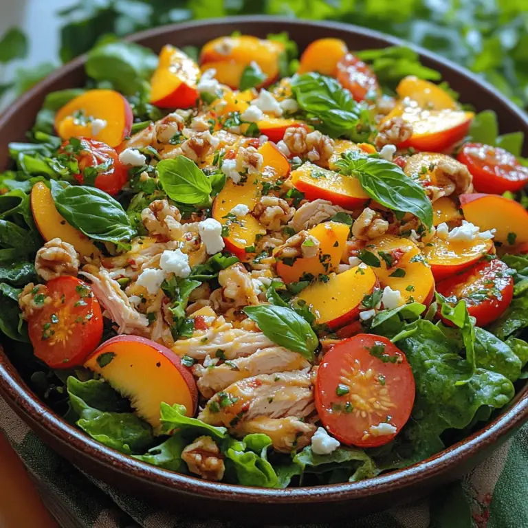 As the warm sun of summer graces our days, there's nothing quite like a vibrant and refreshing salad to brighten your palate and nourish your body. Enter the Peach Basil Chicken Salad—a delightful blend of flavors and textures that embodies the essence of the season. This salad is not just a meal; it's an experience that combines juicy peaches, tender chicken breast, fresh basil, and a medley of greens, creating a dish that is as visually appealing as it is delicious.