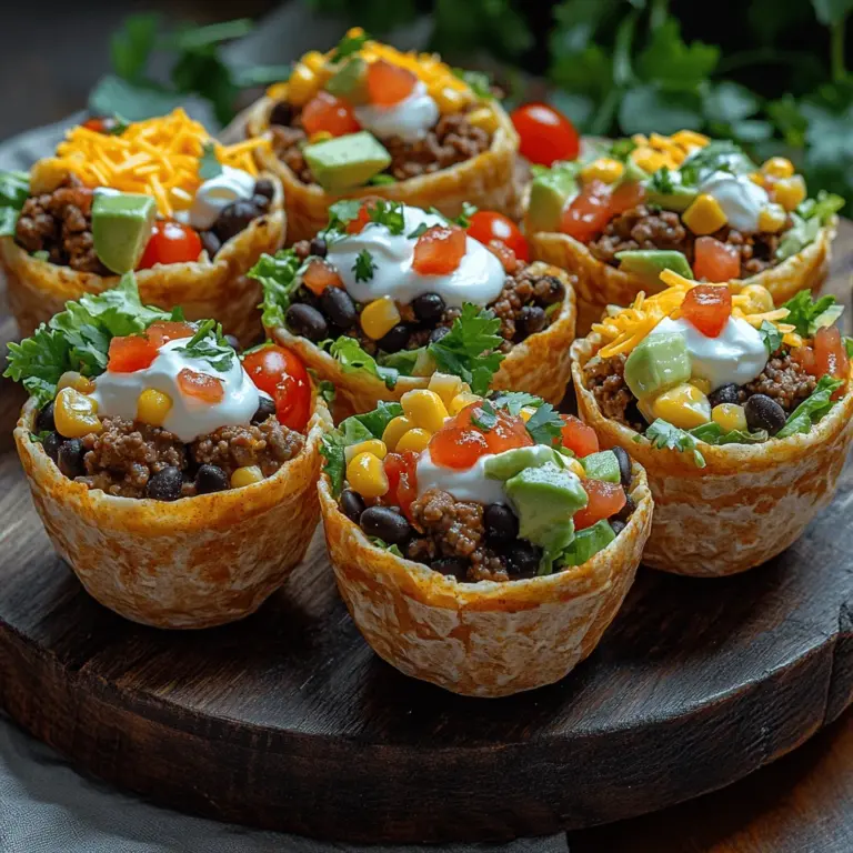 Crunchy mini taco salad cups are the perfect blend of flavor, texture, and creativity, making them an irresistible addition to any meal or gathering. These delightful little cups are not only visually appealing, but they also deliver a delicious explosion of taste in every bite. Whether you’re hosting a vibrant party, enjoying a family gathering, or simply looking for a fun and casual dinner option, mini taco salad cups offer a versatile solution that caters to a wide range of palates.