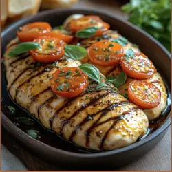 Caprese Chicken with Balsamic Glaze is a delightful and vibrant dish that captures the essence of Italian cuisine. This recipe combines tender chicken breasts with the fresh, bold flavors of tomatoes, creamy mozzarella, and aromatic basil, all beautifully enhanced by the rich sweetness of balsamic glaze. It’s a dish that’s as visually appealing as it is delicious, making it perfect for both casual weeknight dinners and more special occasions. Whether you're an experienced home cook or just getting started in the kitchen, this recipe is straightforward and rewarding, inviting you to explore the wonderful world of Italian cooking.