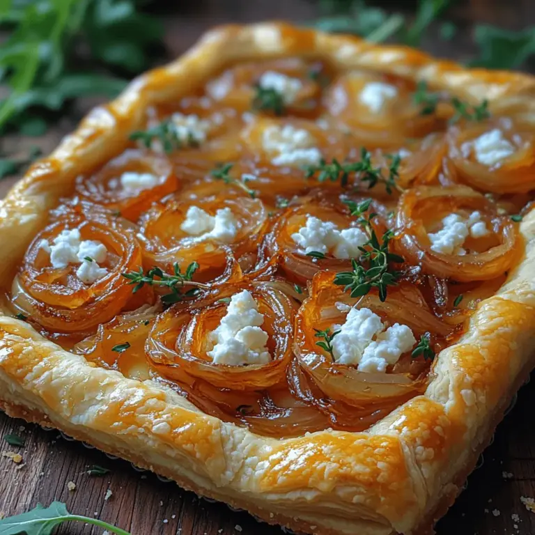 Delve into the realm of savory pastries with the Caramelized Onion & Goat Cheese Bliss Tart—a dish that perfectly marries the rich sweetness of caramelized onions with the creamy tang of goat cheese. This tart is not just a treat for your taste buds; it’s an impressive centerpiece for any gathering, whether it’s a brunch, dinner party, or a cozy night in. With its flaky puff pastry base and decadent filling, this recipe is sure to become a favorite in your culinary repertoire. The combination of flavors and textures makes it a versatile option that can be served as an appetizer, a side dish, or even a light main course.