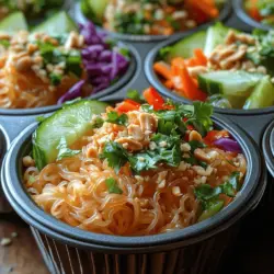 At the heart of our Cold Thai Peanut Noodle Cups is rice vermicelli noodles, which are a staple in Thai cuisine. These thin, delicate noodles are made from rice flour and water, giving them a gluten-free profile that is appealing to many. Their light texture allows them to absorb flavors beautifully, making them an excellent base for our peanut sauce.