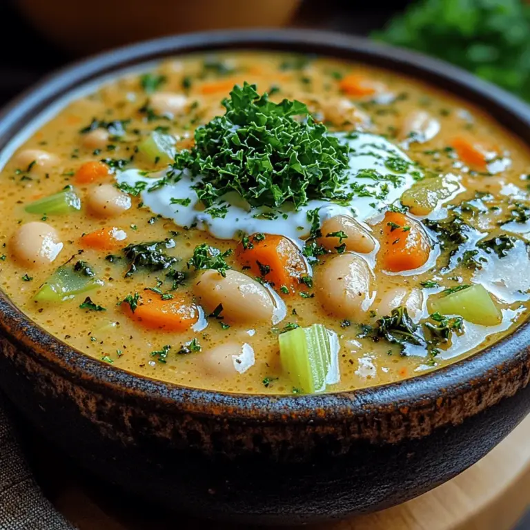 The Creamy White Bean and Kale Soup is a rich, satisfying dish that combines the earthy flavors of white beans with the vibrant greens of kale. It is a perfect example of how simple ingredients can come together to create a healthful meal. Packed with protein, fibers, and essential vitamins, this soup is a powerhouse of nutrients. The inclusion of coconut milk adds a creamy richness that elevates the dish, making it a delightful option for both vegans and those looking to reduce their dairy intake.