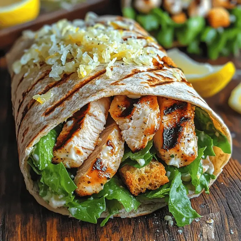 In recent years, wraps have surged in popularity as a versatile meal option that caters to a wide range of tastes and dietary preferences. They offer a convenient way to enjoy delicious ingredients in a portable format, making them perfect for lunch on the go, a quick family dinner, or a healthy meal prep option for busy weeks. Among the myriad of wrap choices, Grilled Chicken Caesar Wraps stand out as a delightful twist on the classic Caesar salad. This recipe combines the robust flavors of savory grilled chicken with the creamy richness of Caesar dressing, all enveloped in a soft, whole wheat wrap.