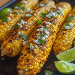 The flavor profile of this grilled corn dish is a harmonious blend of spicy, zesty, and fresh elements. The chipotle chili powder introduces a smoky heat that warms the palate without overpowering the natural sweetness of the corn. Meanwhile, fresh lime juice and zest brighten the dish, providing a refreshing contrast to the spices. The addition of Cotija cheese adds a creamy, salty note that complements the other ingredients beautifully, while fresh cilantro brings a burst of herbal freshness. Together, these flavors create a well-rounded experience that is sure to tantalize your taste buds.