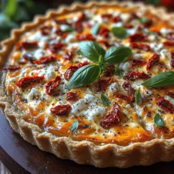 Quiche is a beloved dish that transcends traditional meal boundaries, making it a versatile favorite for any occasion. This savory custard pie, typically encased in a flaky crust, can be enjoyed at breakfast, brunch, lunch, or even dinner. Its adaptability allows for a myriad of fillings, catering to both vegetarian and meat-lovers alike. Among the numerous variations, the Savory Sun-Dried Tomato Quiche stands out as a flavorful option that artfully combines the tangy sweetness of sun-dried tomatoes with the richness of cheese, resulting in a dish that is both comforting and sophisticated.