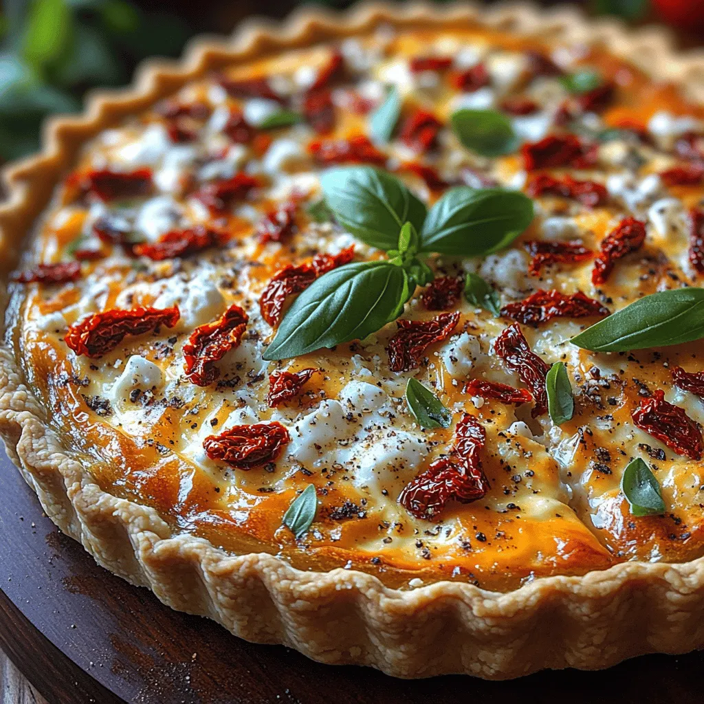 Quiche is a beloved dish that transcends traditional meal boundaries, making it a versatile favorite for any occasion. This savory custard pie, typically encased in a flaky crust, can be enjoyed at breakfast, brunch, lunch, or even dinner. Its adaptability allows for a myriad of fillings, catering to both vegetarian and meat-lovers alike. Among the numerous variations, the Savory Sun-Dried Tomato Quiche stands out as a flavorful option that artfully combines the tangy sweetness of sun-dried tomatoes with the richness of cheese, resulting in a dish that is both comforting and sophisticated.