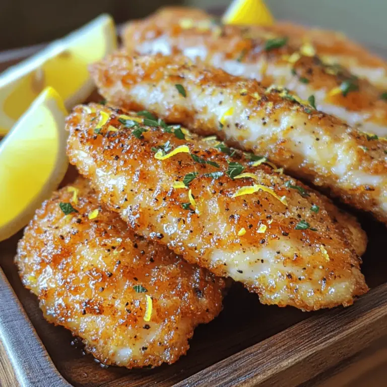 Crispy Lemon Pepper Chicken Tenders are a delightful fusion of tender chicken, zesty lemon, and a crunchy panko coating that makes for an irresistible dish. These chicken tenders are not just another meal idea; they are a culinary experience that brings together the perfect balance of flavors and textures. The bright, citrusy notes of lemon complement the savory profile of the chicken, while the crispy exterior provides a satisfying crunch with every bite. Whether you're preparing a family dinner, catering to guests during game day, or looking for an easy weeknight meal, this recipe is sure to tantalize your taste buds and impress anyone at your table.
