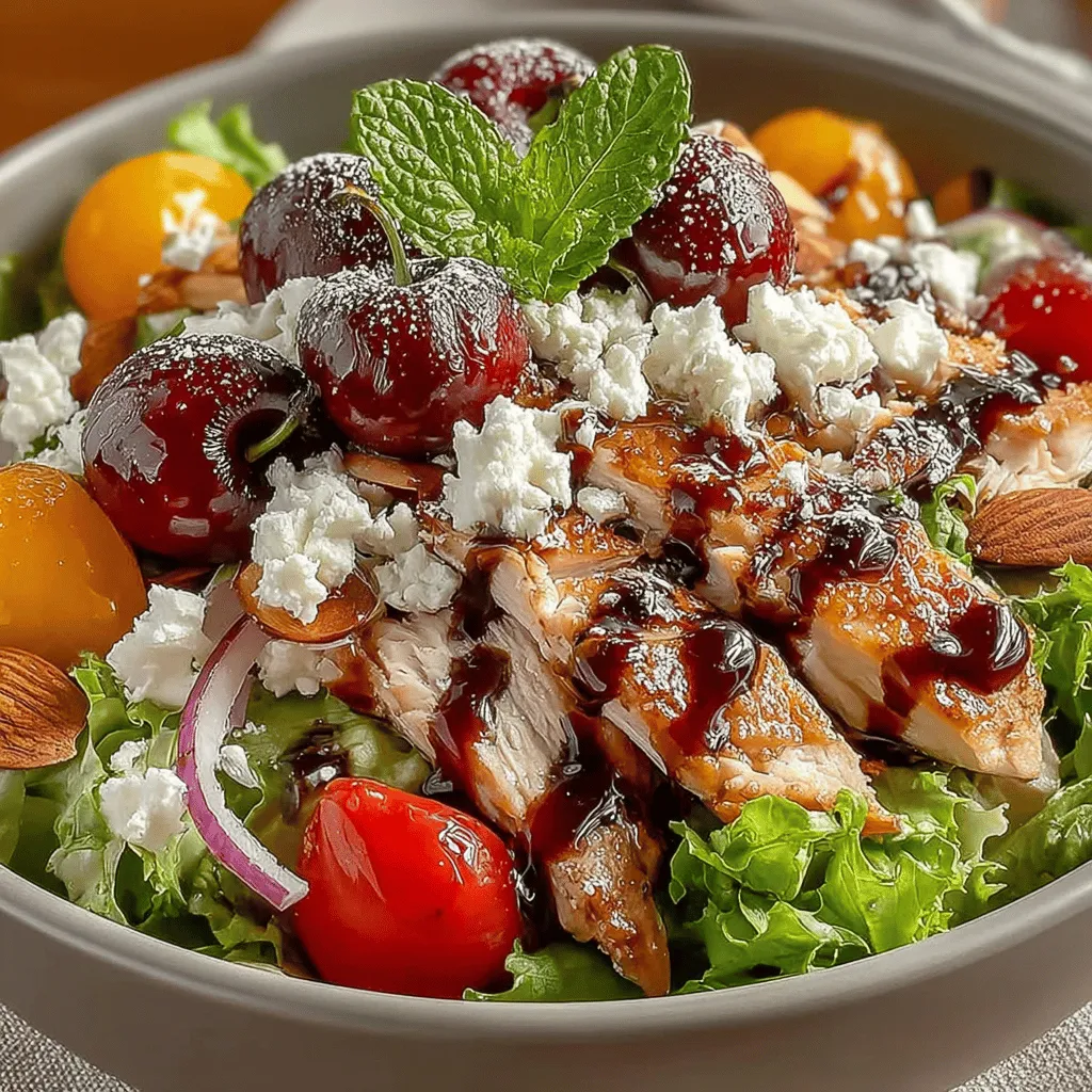 The Cherry & Chicken Salad Bowl is a vibrant, nutritious dish that effortlessly combines the sweetness of fresh cherries with the savory flavor of tender chicken breast. This salad is not just a feast for the eyes; it also provides a well-rounded meal packed with essential nutrients, making it an excellent choice for anyone looking to maintain a healthy lifestyle. Whether you're preparing lunch for a busy workday or looking for a refreshing dinner option, this salad fits the bill perfectly.