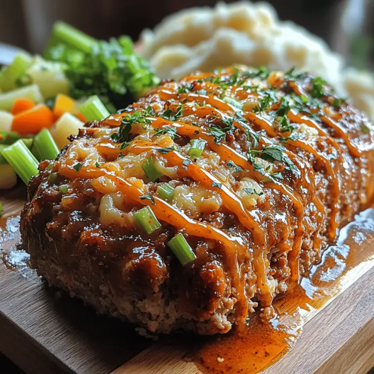 If you're looking to spice up your dinner routine with a dish that blends comfort food with a fiery twist, look no further than the Kickin' Buffalo Turkey Bliss Meatloaf. This innovative recipe takes the traditional meatloaf and transforms it into a flavor-packed meal, showcasing the bold taste of buffalo sauce while making smart choices with healthier ingredients. Ground turkey replaces the typical ground beef, creating a lighter version that doesn't skimp on flavor. The result is a satisfying dish that’s perfect for family dinners, meal prep, or even a cozy night in.