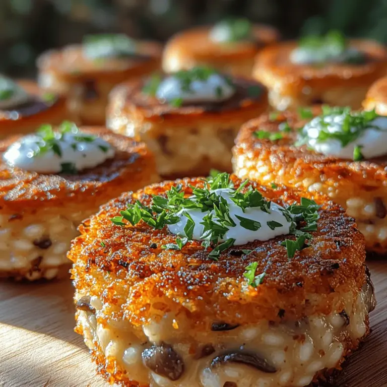 Risotto, the creamy and comforting rice dish hailing from Italy, has captured the hearts of food enthusiasts around the world. Known for its luxurious texture and rich flavor, traditional risotto is a staple in Italian cuisine, often served as a side dish or an elegant main course. However, today we’re taking this classic dish to a new level by transforming it into delightful risotto cakes. These Dreamy Creamy Mushroom Risotto Cakes not only maintain the essence of traditional risotto but also add a unique twist that enhances both flavor and presentation, making them ideal for various occasions—from casual family dinners to festive gatherings.