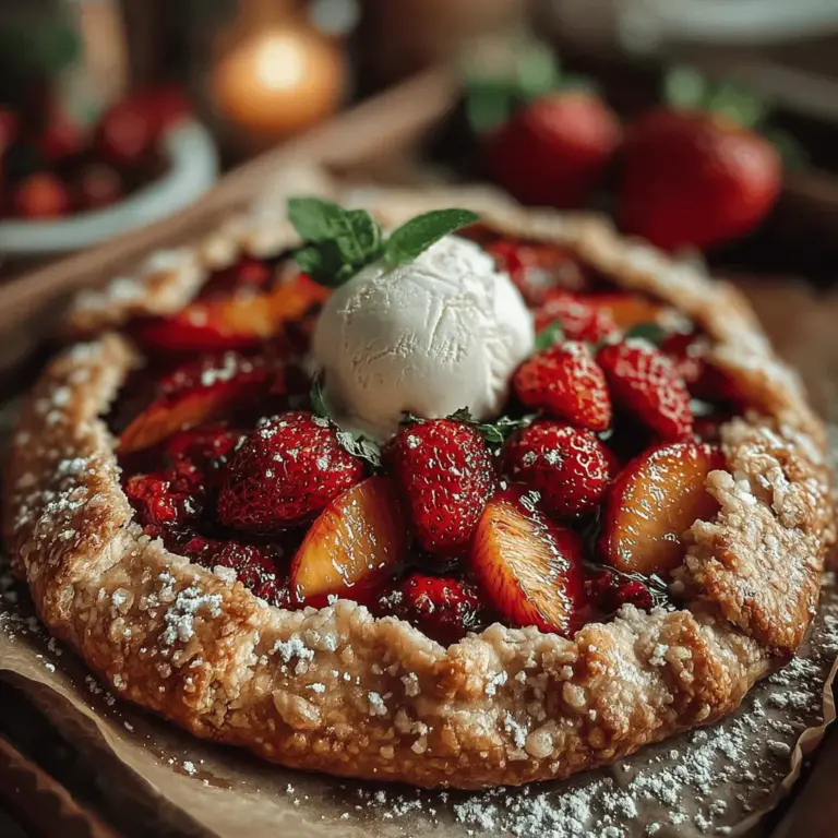 As the sun warms the days and summer beckons with its vibrant colors and bountiful harvest, there’s no better way to celebrate the season than with a delightful Strawberry Peach Galette. This rustic dessert embodies the essence of summer with its luscious combination of ripe strawberries and sweet peaches, creating a flavor pairing that is both refreshing and indulgent. The galette, with its free-form shape and golden-brown crust, offers a relaxed yet elegant presentation, making it an ideal choice for gatherings, family dinners, or simply a sweet treat to enjoy on a warm afternoon.