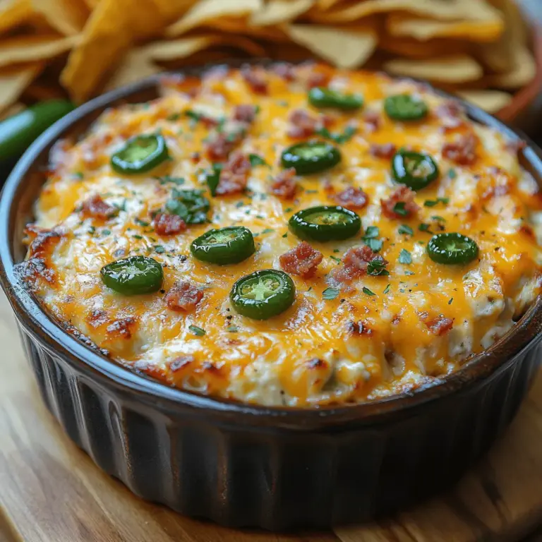 Zesty Jalapeño Popper Dip is a crowd-pleasing appetizer that combines the flavors of the beloved jalapeño popper into a creamy, cheesy dip. This dish is perfect for parties, game day gatherings, or casual family get-togethers. Its cultural significance stems from the popularity of Tex-Mex cuisine, where jalapeños take center stage, showcasing the bold flavors that are characteristic of this vibrant culinary tradition. The combination of spicy jalapeños, rich cream cheese, and gooey melted cheese creates a mouthwatering experience that is hard to resist.
