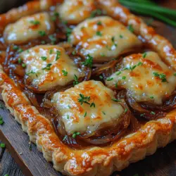 The Caramelized Onion Gruyère Tart is a delightful dish that marries the rich, sweet flavor of caramelized onions with the nutty, complex taste of Gruyère cheese. This tart is not only visually appealing but also offers a symphony of flavors that make it a standout choice for any gathering or family meal. Originating from the classic French cuisine, it reflects the art of using simple ingredients to create extraordinary tastes. This dish has become a staple in many homes, celebrated for its versatility and the comforting satisfaction it provides.