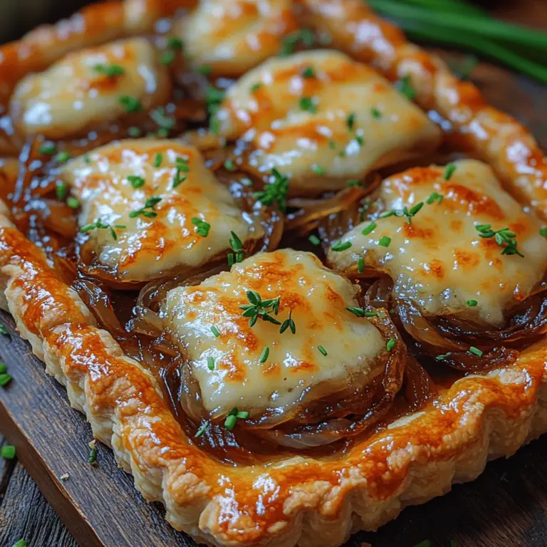 The Caramelized Onion Gruyère Tart is a delightful dish that marries the rich, sweet flavor of caramelized onions with the nutty, complex taste of Gruyère cheese. This tart is not only visually appealing but also offers a symphony of flavors that make it a standout choice for any gathering or family meal. Originating from the classic French cuisine, it reflects the art of using simple ingredients to create extraordinary tastes. This dish has become a staple in many homes, celebrated for its versatility and the comforting satisfaction it provides.