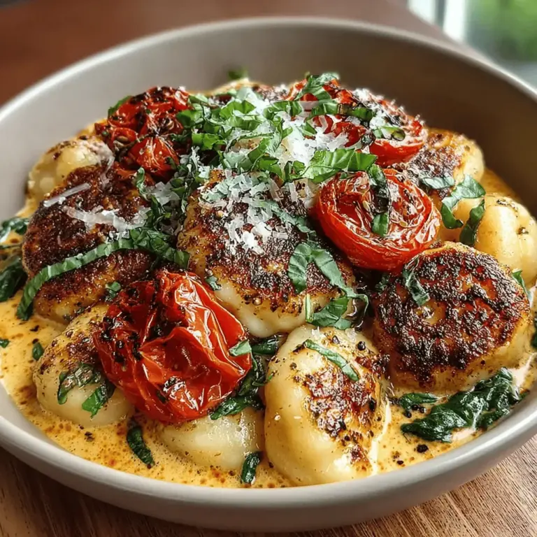 Creamy Basil Gnocchi with Roasted Tomatoes is a delightful dish that marries a rich, velvety sauce with the vibrant flavors of fresh basil and sweet, caramelized tomatoes. This recipe stands out for its comforting texture and the burst of flavors that come from carefully roasted ingredients. It's the perfect meal for a cozy weeknight dinner, yet elegant enough to impress guests during special gatherings. Whether you're an experienced home cook or a novice in the kitchen, this recipe provides a simple yet sophisticated way to explore Italian cuisine.