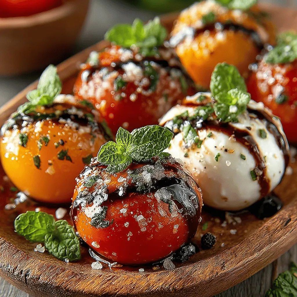 Caprese Delight Bites are an exquisite and visually appealing appetizer that captures the essence of the beloved Caprese salad in a bite-sized format. This delightful dish is not only perfect for casual gatherings but also brings an air of elegance to formal dinner parties. Imagine juicy cherry tomatoes bursting with flavor, creamy mozzarella balls that melt in your mouth, and aromatic basil leaves all artfully arranged and drizzled with rich balsamic glaze and high-quality olive oil. These ingredients come together to create a symphony of tastes and textures that are sure to impress your guests.