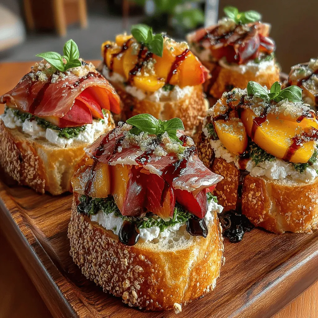 When it comes to appetizers that impress, few dishes can rival the delightful combination of sweet and savory flavors found in Peach & Prosciutto Crostini. This elegant yet simple recipe showcases the vibrant taste of fresh peaches paired with the rich, salty notes of prosciutto, all balanced beautifully with creamy cheese and a drizzle of honey or balsamic reduction. Whether you're hosting a summer gathering, planning a picnic under the sun, or preparing for a festive holiday party, this crostini is sure to be a crowd-pleaser.