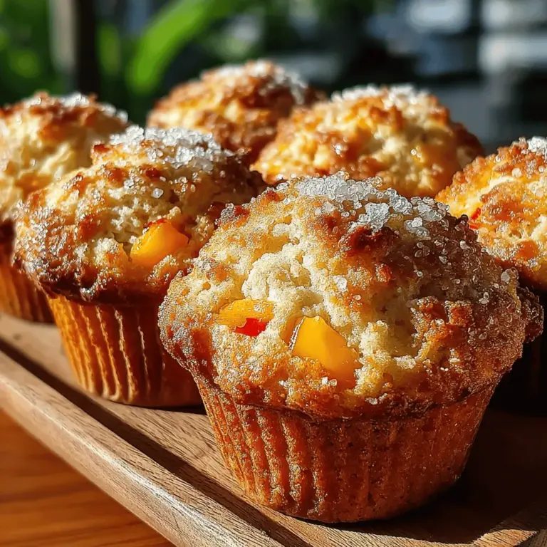 Delightful and versatile, Sweet Peachy Bliss Muffins capture the essence of summer with every bite. This recipe combines the sweetness of fresh peaches with warm spices and a light, fluffy texture, making them an ideal treat for breakfast, brunch, or an afternoon snack. The vibrant flavors of ripe peaches meld harmoniously with fragrant cinnamon and nutmeg, creating a muffin that is not just a treat but an experience. Whether you are enjoying them with your morning coffee or serving them at a weekend gathering, these muffins are sure to impress.