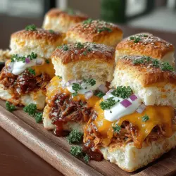 Mini BBQ Chicken Biscuit Sliders are the ultimate crowd-pleasing appetizer, ideal for any gathering, be it game day, a family dinner, or a casual get-together with friends. These bite-sized sandwiches not only deliver a mouthwatering combination of flavors but also offer an easy and quick preparation method that appeals to both novice cooks and seasoned chefs alike. The soft, fluffy biscuits serve as the perfect vessel for tender, shredded chicken slathered in zesty barbecue sauce, making each bite an experience to savor.