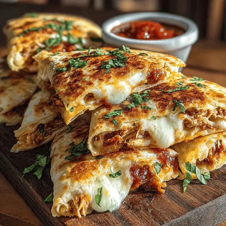 Mini Chicken Parm Quesadilla Bites are a delicious culinary fusion that brings together two classics: the Italian comfort of chicken parmesan and the Mexican favorite of quesadillas. These bite-sized treats are not just a feast for the eyes but also a delight for the palate, making them an ideal choice for various occasions. Whether you're hosting a gathering, looking for a quick snack to satisfy your cravings, or simply want to elevate your dinner routine, these quesadilla bites fit the bill perfectly. Their ease of preparation combined with rich flavors makes them a must-try for anyone wanting to enhance their snack repertoire.