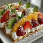 Sweet and Spicy Fruit Pizza Wraps represent an exciting culinary adventure that merges the sweetness of fresh fruits with a delightful hint of spice. This innovative recipe stands out as a versatile option, suitable for various occasions—whether as a refreshing snack, a light dessert, or a colorful addition to your picnic spread. Imagine biting into a soft tortilla filled with a creamy mixture and vibrant fruits that burst with flavor, complemented by a subtle kick of heat.