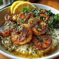 Zesty Lemon Garlic Shrimp Over Spinach Rice